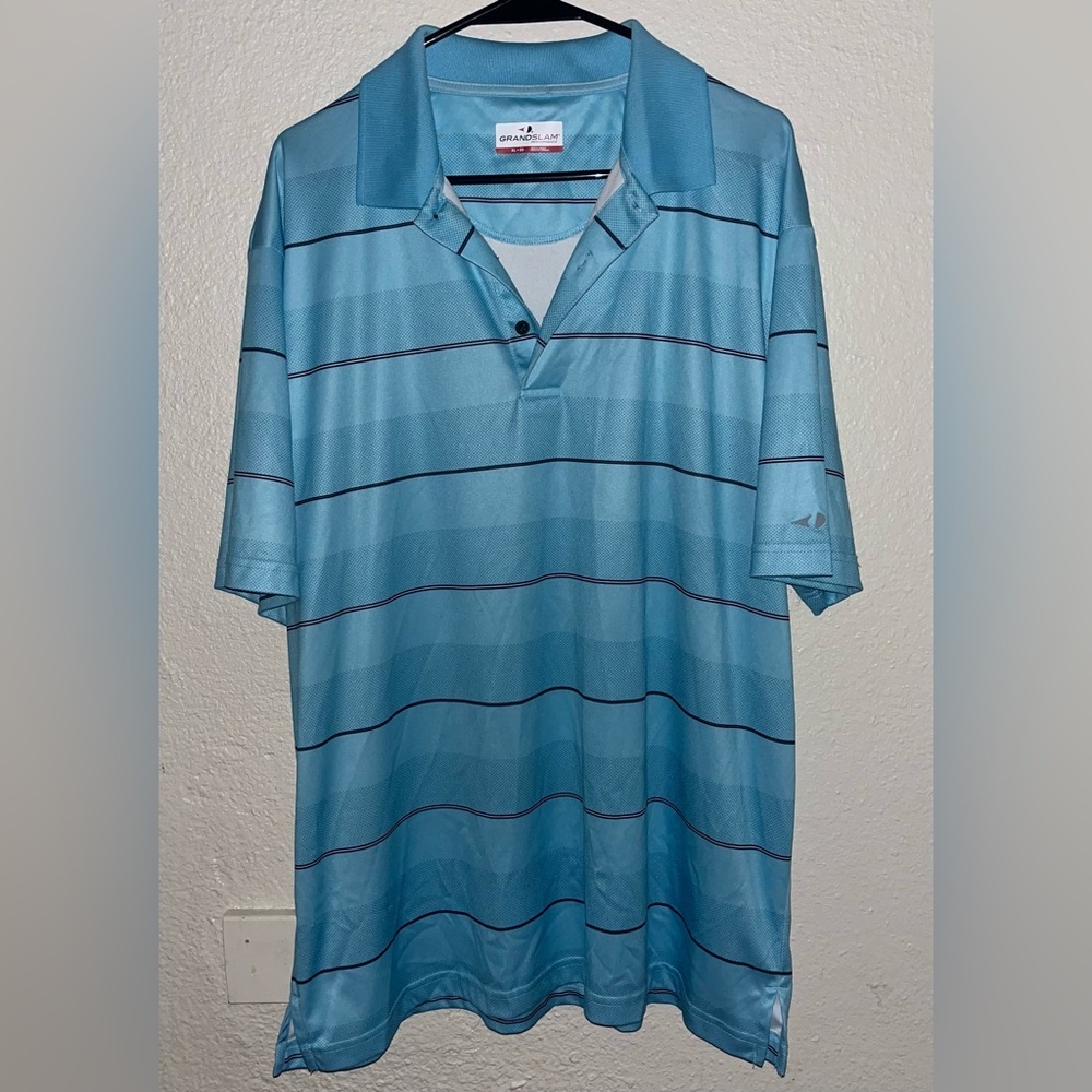 Grand‎ Slam Performance Polo Shirt Mens XL Short Sleeve Blue Black Stripe EUC